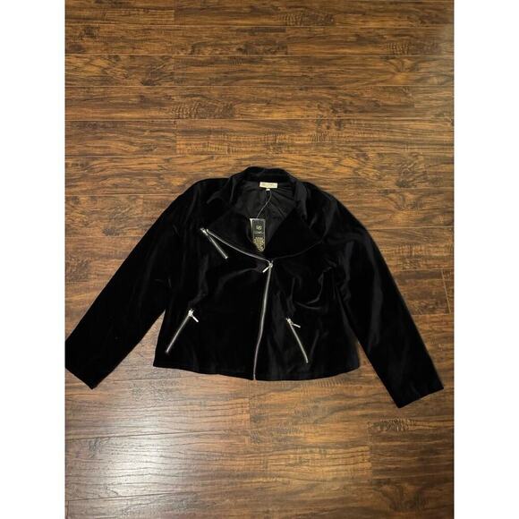 DG2 Diane Gilman blue velvet jacket zip-up womens size large NEW - Picture 1 of 7